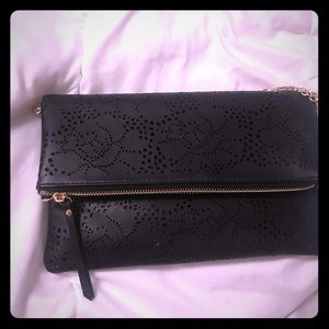 Black embroidered zip clutch